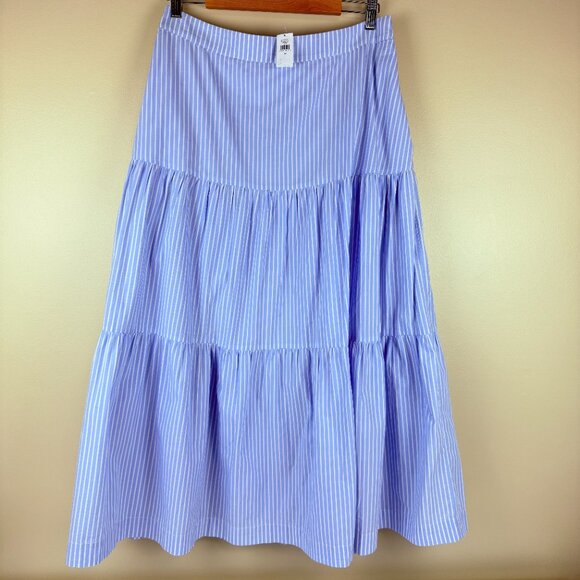 NWT GAP Blue & White Stripe Tiered Midi Cotton Skirt Lined with Pockets 14 - Picture 2 of 14